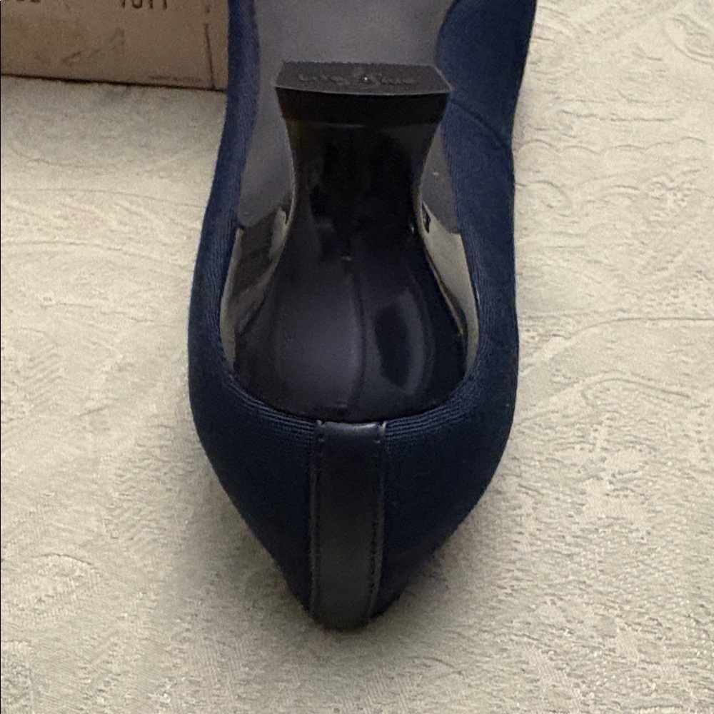 Life Stride Women’s Size 7.5 Shoes Navy Blue Linen Peep Toe 2” Heels Bow Detail - Picture 10 of 11